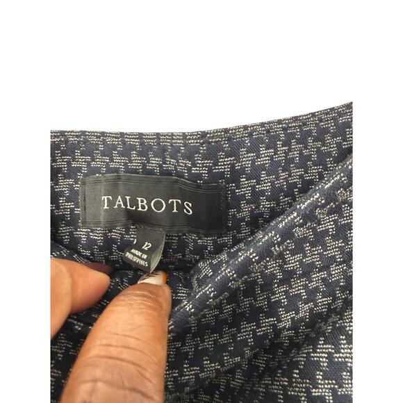 Talbots Dress Pants Navy Blue Houndstooth Office Work Career Straight  Size 12 - Picture 2 of 13